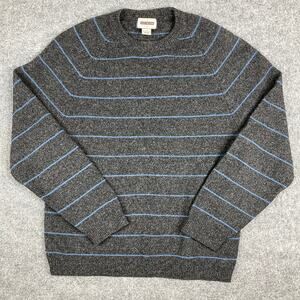 East Island Sweater Mens Size L Gray Blue Stripe Pullover Crewneck Lambswool